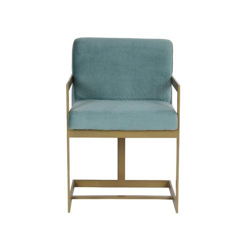 Seabrook Sea Blue Velvet Fabric Dining Metal Chair In Gold Finish