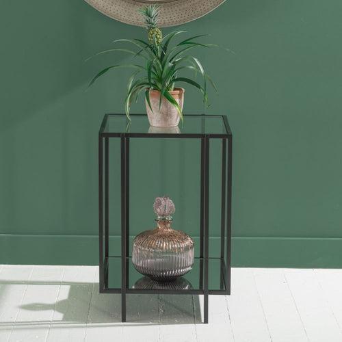 Clayton Glass Side Table In Black Finish