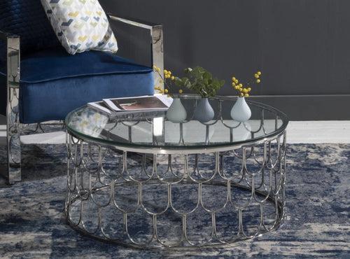 Belmont Glass Round Coffee Table In Chrome Finish