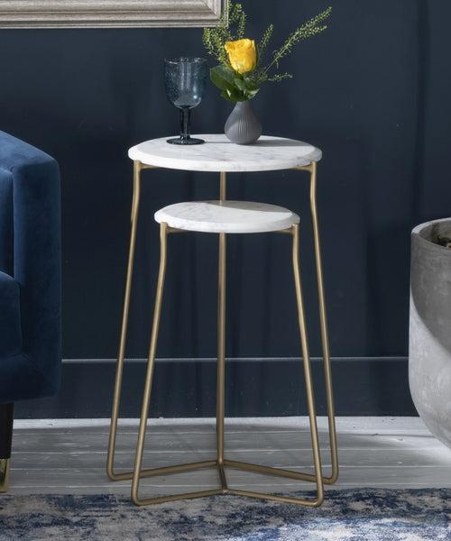 Barstow Marble Nesting Side Table In Gold Finish (Set Of 2)