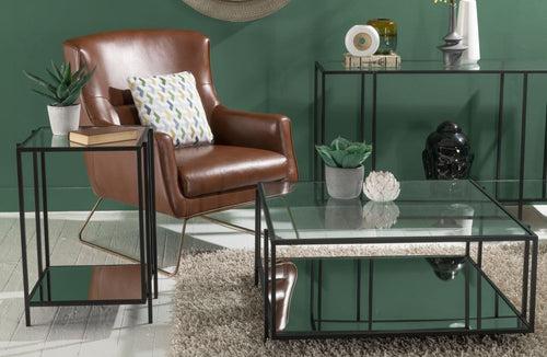 Clayton Glass Side Table In Black Finish