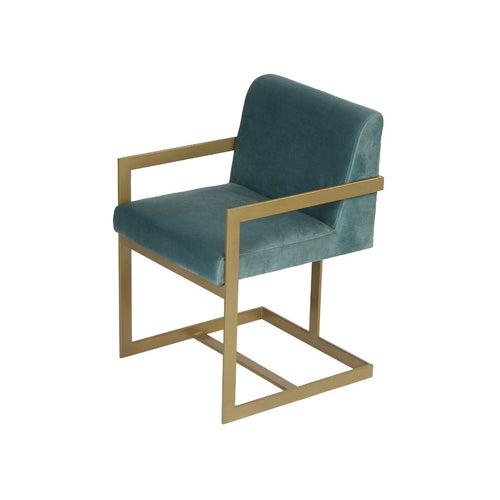 Seabrook Sea Blue Velvet Fabric Dining Metal Chair In Gold Finish