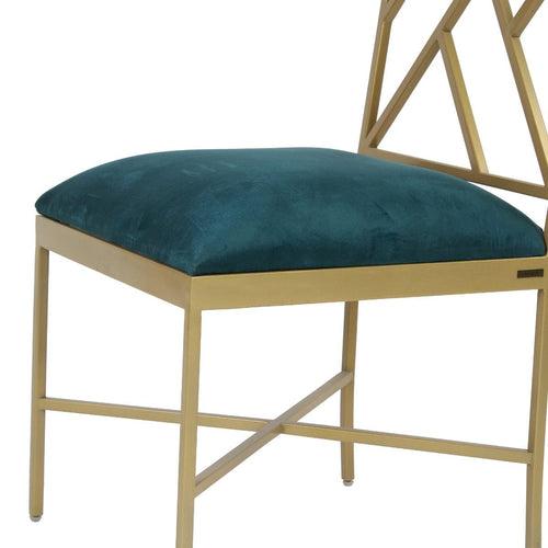 Seabrook Teal Velvet Fabric Dining Chair In Gold Finish