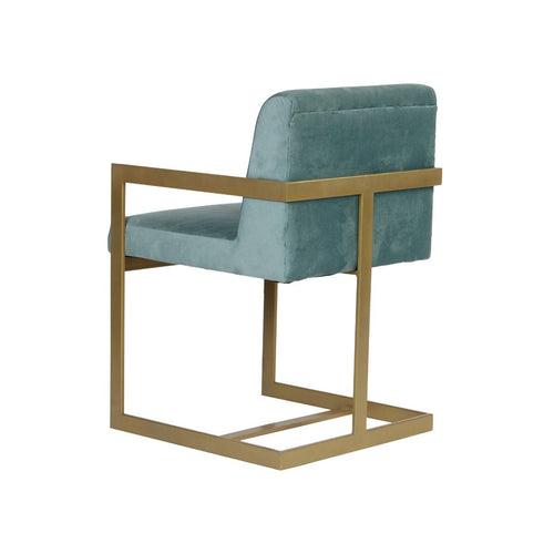 Seabrook Sea Blue Velvet Fabric Dining Metal Chair In Gold Finish