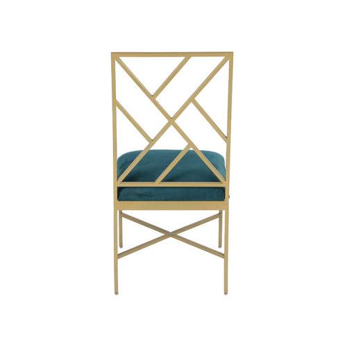 Seabrook Teal Velvet Fabric Dining Chair In Gold Finish