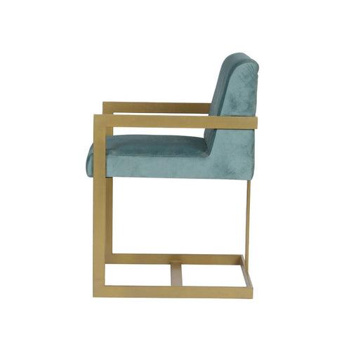 Seabrook Sea Blue Velvet Fabric Dining Metal Chair In Gold Finish