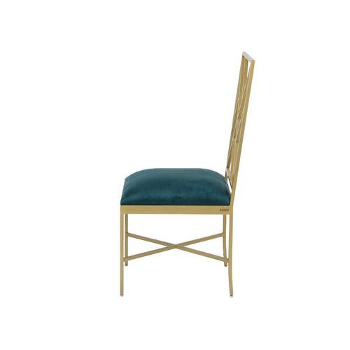 Seabrook Teal Velvet Fabric Dining Chair In Gold Finish