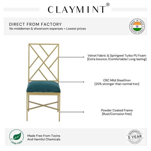 Seabrook Teal Velvet Fabric Dining Chair In Gold Finish