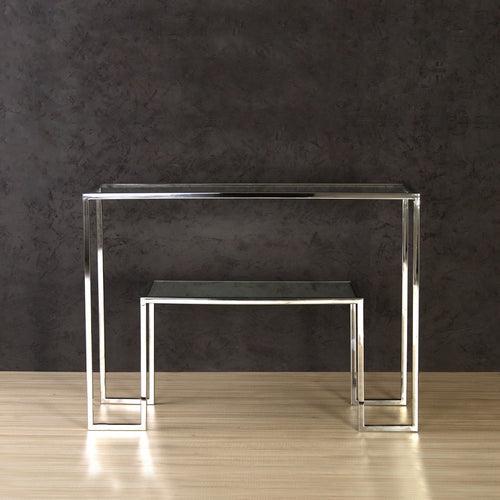 Bridgeview Glass Console Table In Chrome Finish