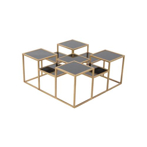 Valentino Black Glass Bunching Coffee Table in Dark Gold Finish