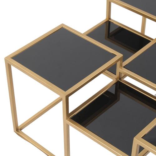 Valentino Black Glass Bunching Coffee Table in Dark Gold Finish