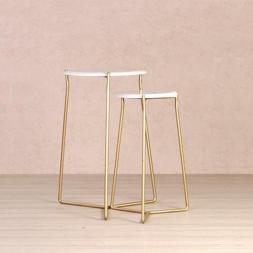 Barstow Marble Nesting Side Table In Gold Finish (Set Of 2)