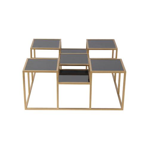 Valentino Black Glass Bunching Coffee Table in Dark Gold Finish