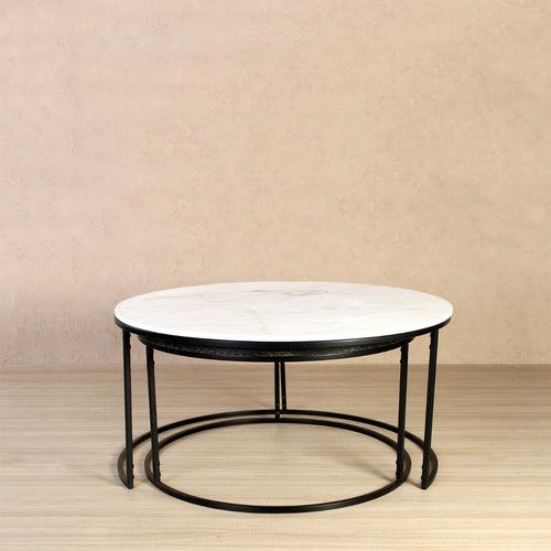 Dublin Marble Nesting Coffee Table In Black Finish (Set Of 2)