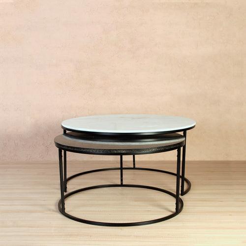 Dublin Marble Nesting Coffee Table In Black Finish (Set Of 2)