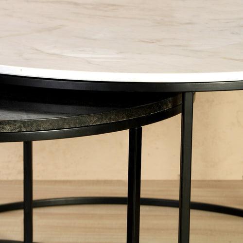 Dublin Marble Nesting Coffee Table In Black Finish (Set Of 2)