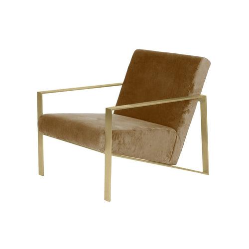 Seabrook Beige Velvet Fabric Lounge Chair In Gold Finish