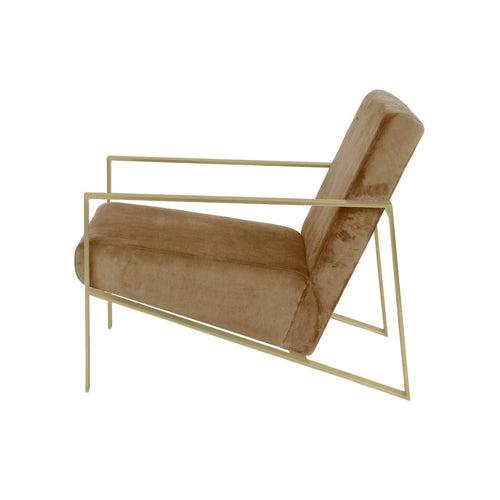 Seabrook Beige Velvet Fabric Lounge Chair In Gold Finish