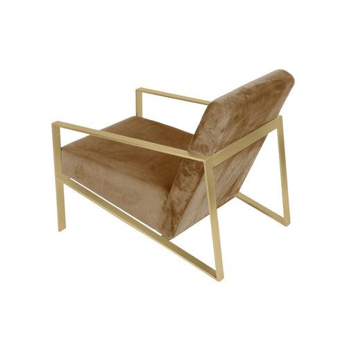 Seabrook Beige Velvet Fabric Lounge Chair In Gold Finish