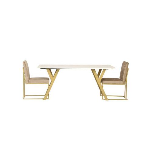 Armdale 6 Seater Marble Dining Table Set In Gold Finish