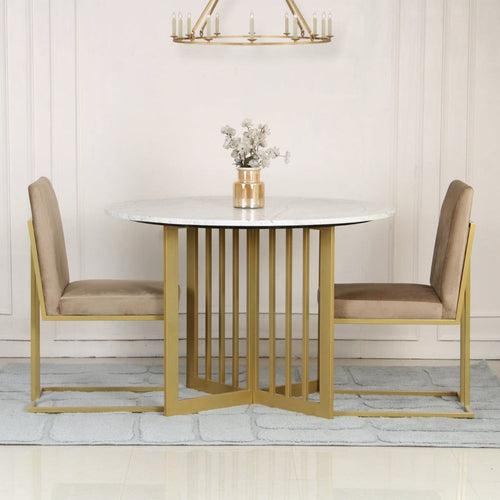 Allendale 4 Seater Round Marble Dining Table In Gold Finish