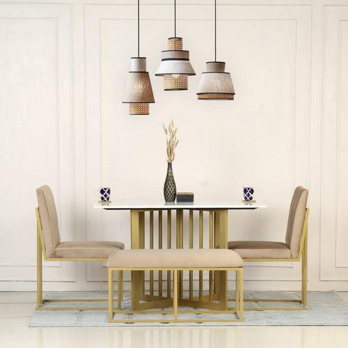 Allendale 4 Seater Marble Dining Table In Gold Finish