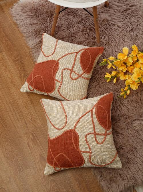 Beige & Red 2 Pieces Square Cotton Cushion Covers