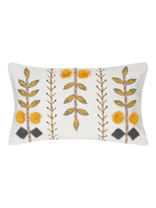 Set of 2 White & Yellow Cotton Embroidered Square Cushion Covers