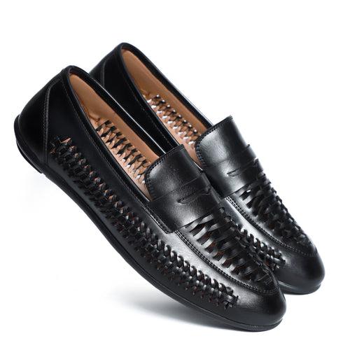 NICHE Black Hand Weaved Kolhapuri Loafer (Extra Comfortable)