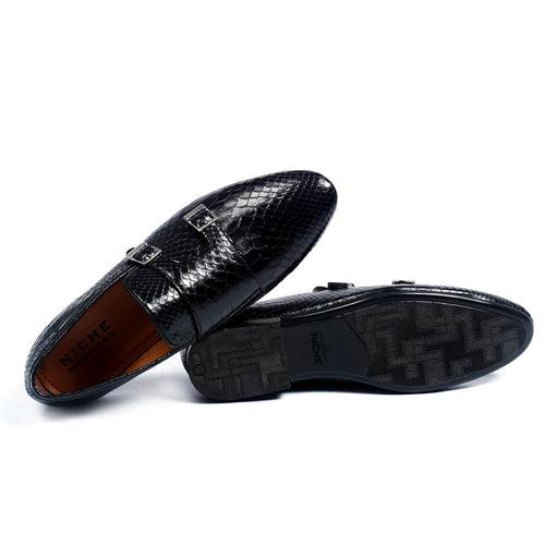 NICHE Black Croc Double Monk SLIP-ONS