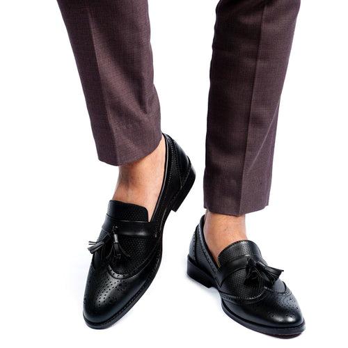 NICHE Black Semi Brogue Tassel Loafer