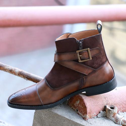 NICHE Brown Nappa Zip-Up Boots