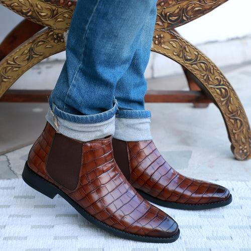 NICHE Chery Brown Croc Chelsea Boot