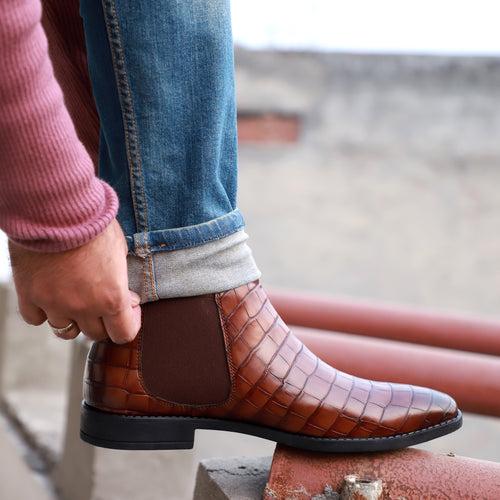 NICHE Chery Brown Croc Chelsea Boot