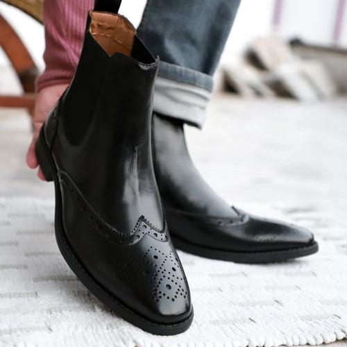 NICHE Black Brogue Designer Chelsea Boot