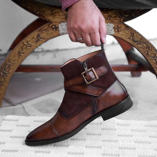 NICHE Brown Nappa Zip-Up Boots