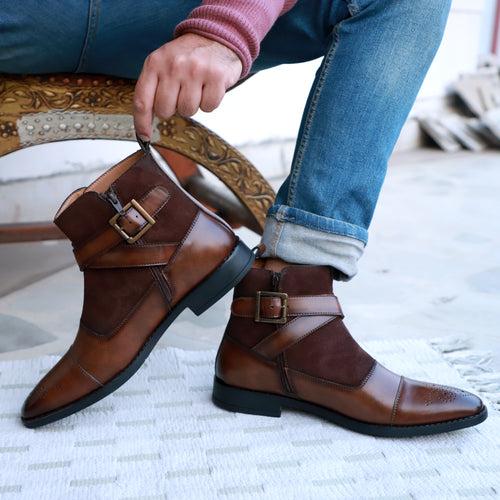 NICHE Brown Nappa Zip-Up Boots