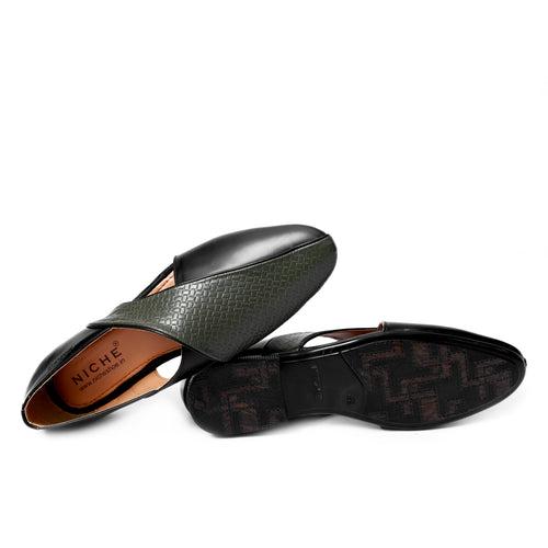 Niche Olive Black Embossed Designer Sandals