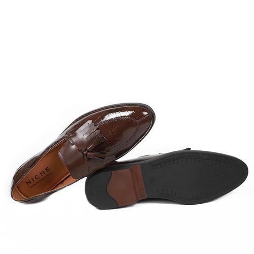 NICHE Brown Croc Flamingo Tassel Loafer