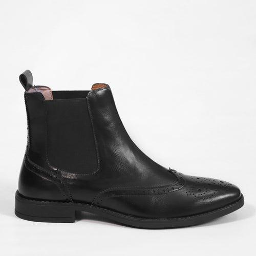 NICHE Black Brogue Designer Chelsea Boot