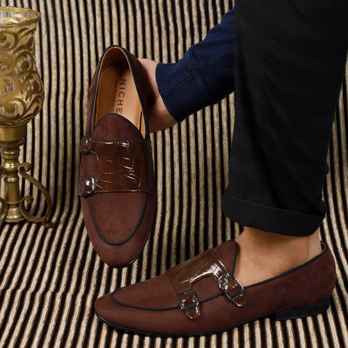 NICHE Brown Croc Suede Belgian Loafer