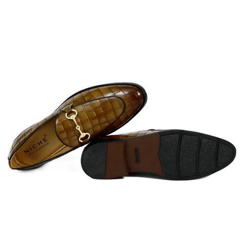 NICHE Brown Croc Horsebit Loafers