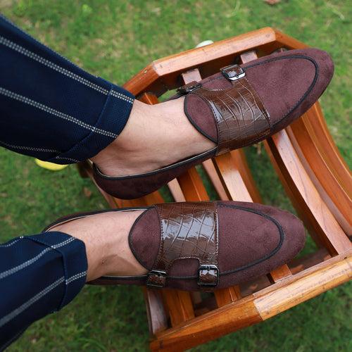 NICHE Brown Croc Suede Belgian Loafer