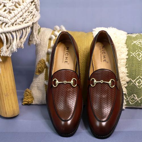 NICHE Cherry Brown Designer Horsebit Loafers