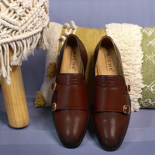 NICHE Cherry Brown Roman Double Monk Slip-Ons