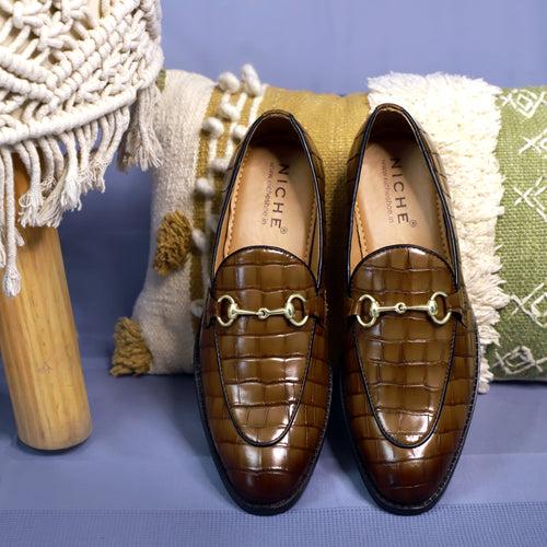 NICHE Brown Croc Horsebit Loafers