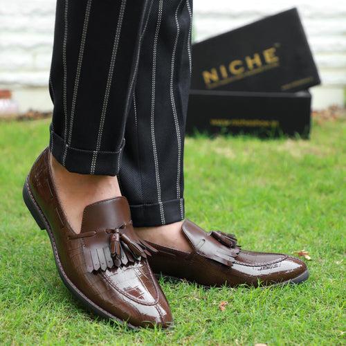 NICHE Brown Croc Flamingo Tassel Loafer