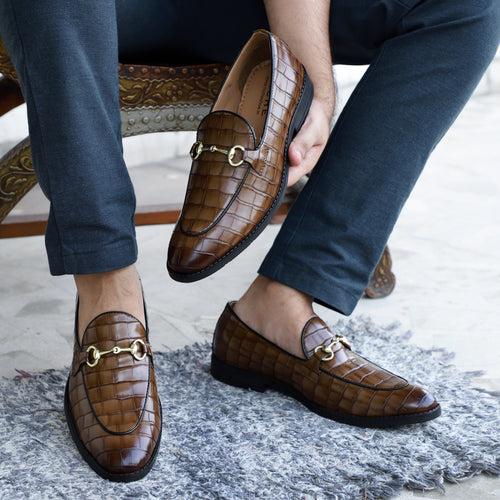 NICHE Brown Croc Horsebit Loafers