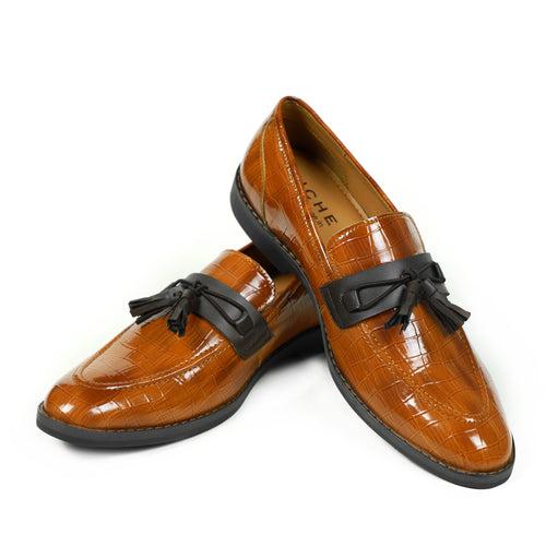 NICHE Tan Brown Rare Croc Tassel Loafer