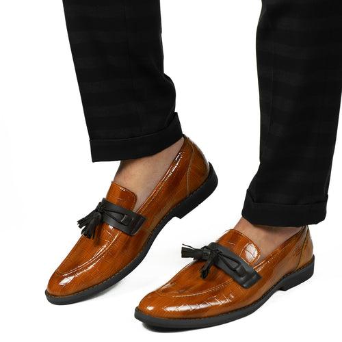 NICHE Tan Brown Rare Croc Tassel Loafer